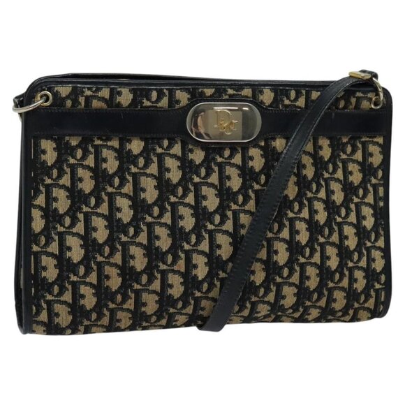 Christian Dior Trotter Canvas Shoulder Bag Navy Gold Auth 120603 - Picture 1 of 16